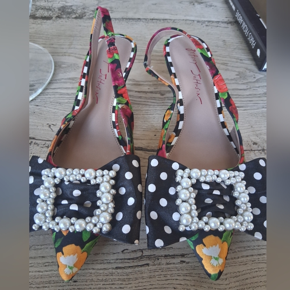 Betsey JohnsonBirdie Floral Slingback Bow Pumps Size 7 - Picture 7 of 14